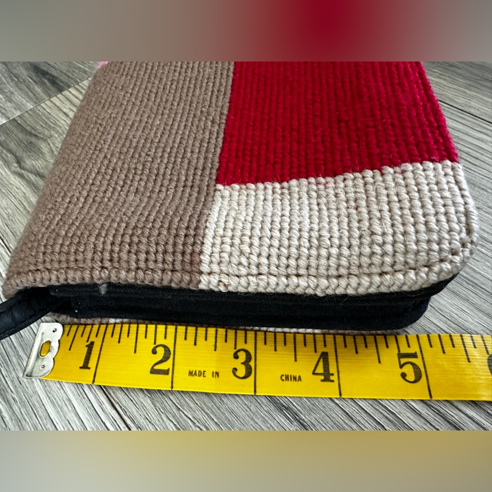 Vintage Kate Spade Needlepoint Pink, Red, & Brown Colorblock Clutch - Picture 9 of 10